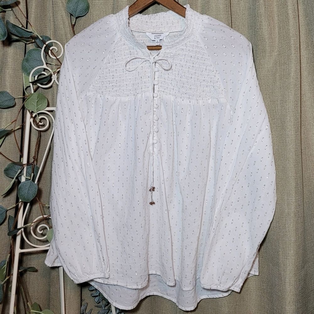 Crown & Ivy White Smocked Blouse